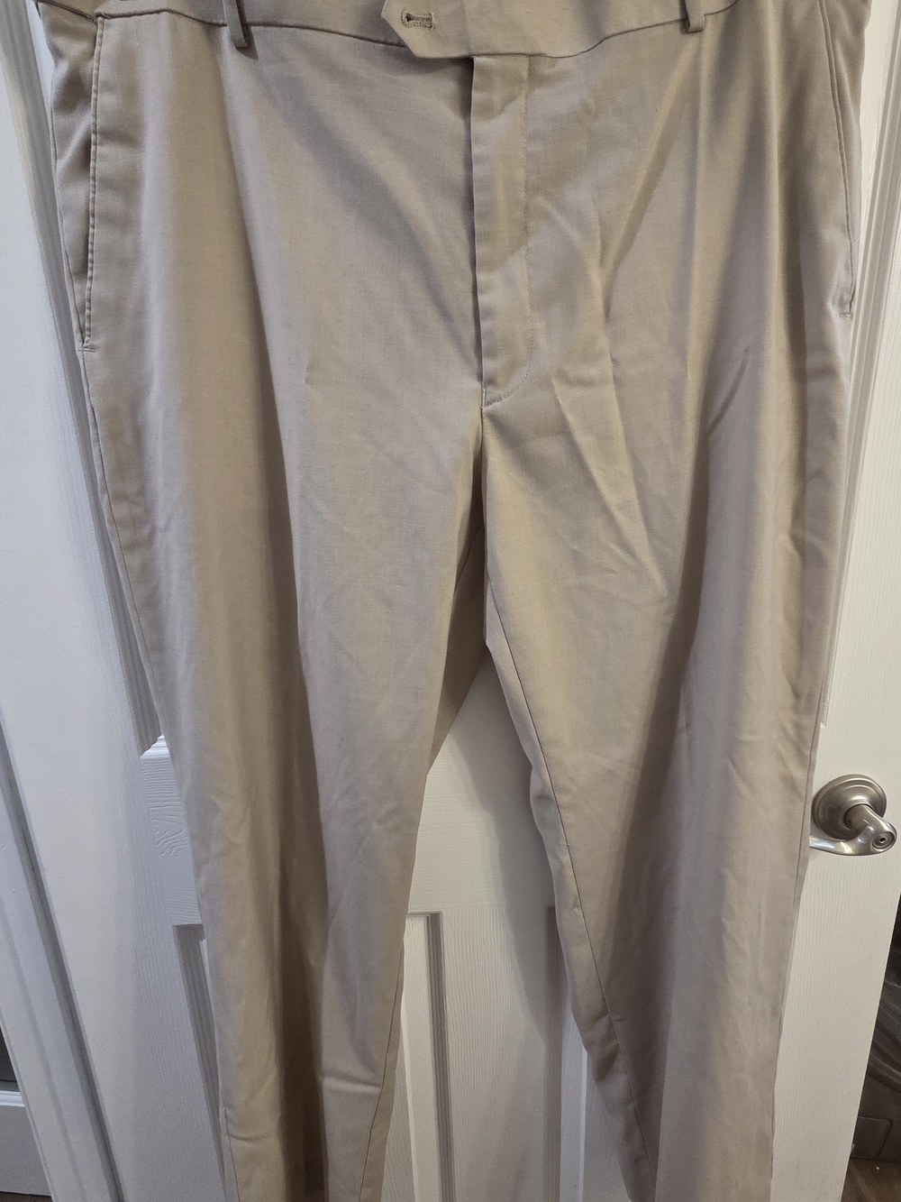 Stafford Men's Beige Dress Pants - Classic Flat Front